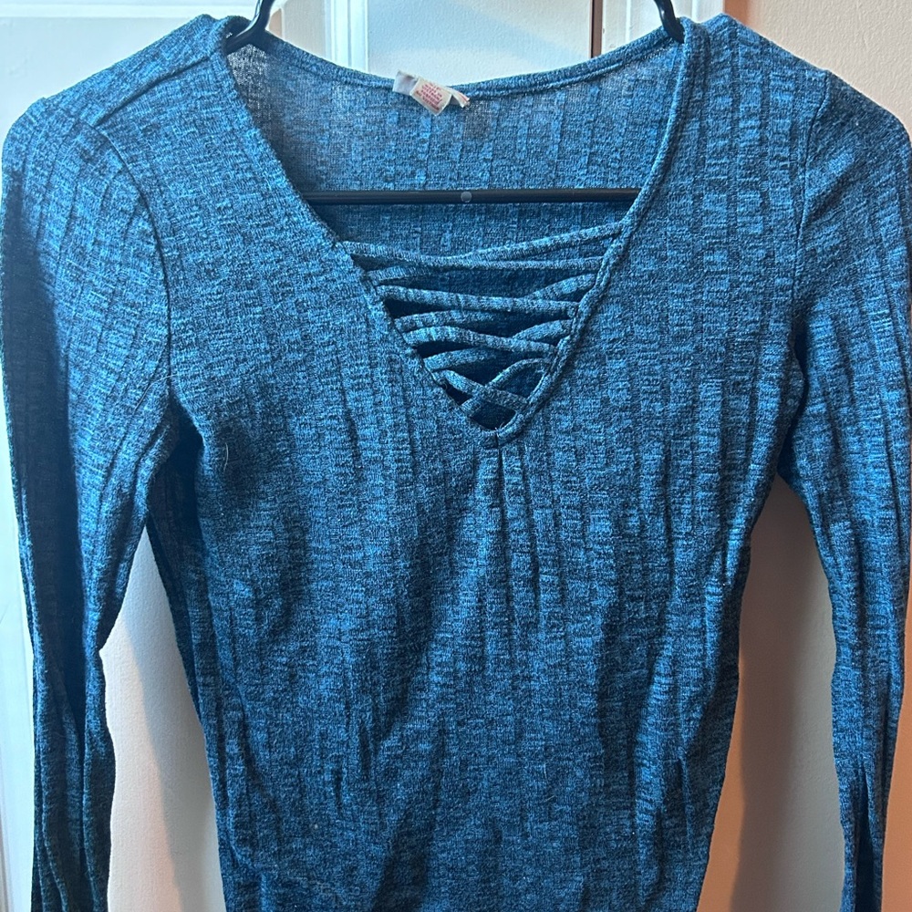 Blue Long Sleeve Knit Top